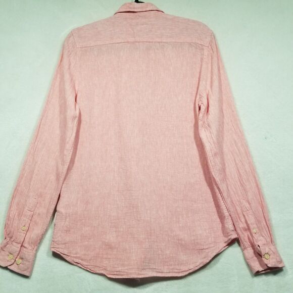 Ben Sherman Mens Small Linen Blend Shirt Long Sleeve Button Down Woven Pink - Picture 9 of 10